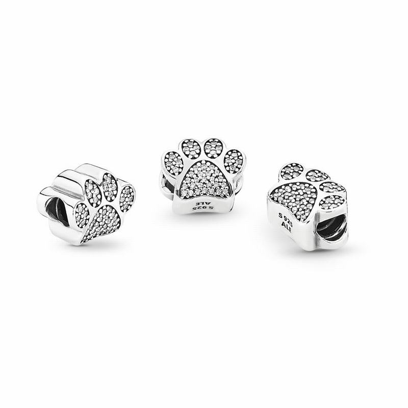 Pandora Australia Sparkling Paw Print Charm - Sterling Silver | SAJDGV492